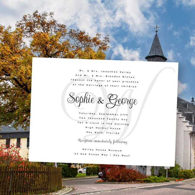 Big Monogram Bröllop Black in White-inbjudningar Inbjudningar (Skapare uppladdad)