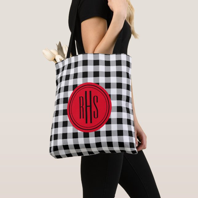 Big Monogram på Buffalo Check Shoulder Tote Bag Tygkasse (Närbild)