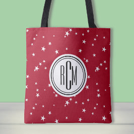 Big Monogram på Red White Stars Shoulder Tote Bag Tygkasse