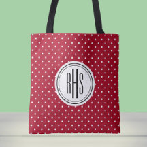 Big Monogram på Red White Swiss Dots Shoulder Tote