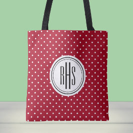 Big Monogram på Red White Swiss Dots Shoulder Tote Tygkasse