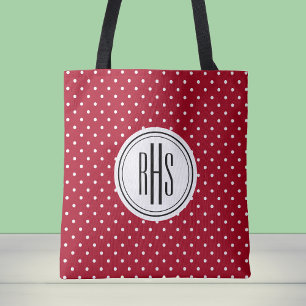 Big Monogram på Red White Swiss Dots Shoulder Tote Tygkasse