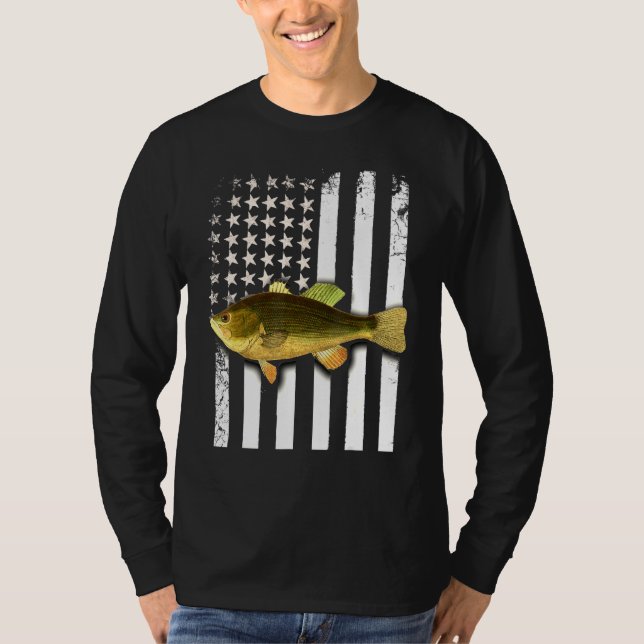 Big Mouth Bass American Flagga USA Large Mouth Bas T Shirt (Framsida)