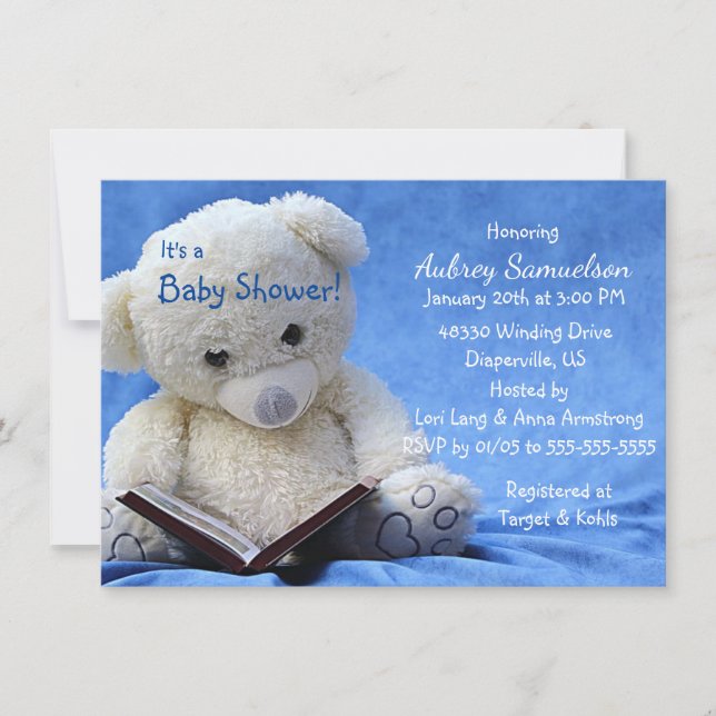Big Nalle läser Bok Boy Shower-inbjudan till Meddelande (Framsida)