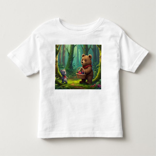 Big Nalle och Baby Teddy Tecknad för barn T Shirt (Framsida)