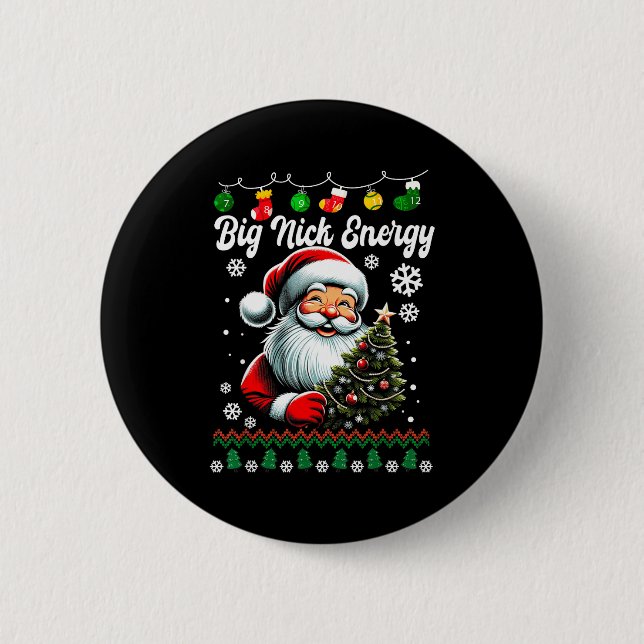 Big Nick Energy Santa Xmas Ugly Christmas Sweater  Knapp (Framsida)