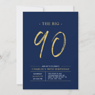 Big Nnitety 90:e Födelsedagsfesten Guld och mari Inbjudningar
