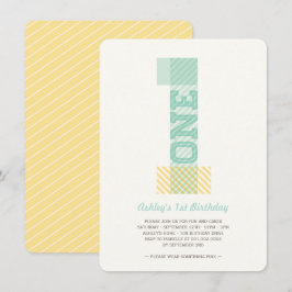 Big Number 1 Rand Baby Neutralt 1:a födelsedag Inbjudningar