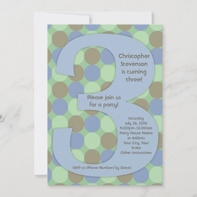 Big Number 3 3rd Boy's Födelsedagsfest Inbjudningar (Framsida)