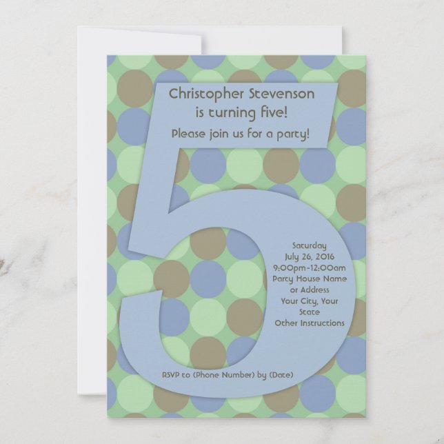 Big Number 5-pojkens femte Födelsedagsfest Inbjudningar (Framsida)