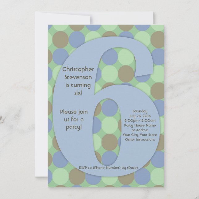 Big Number 6 Boy's 6e Födelsedagsfest Inbjudningar (Framsida)