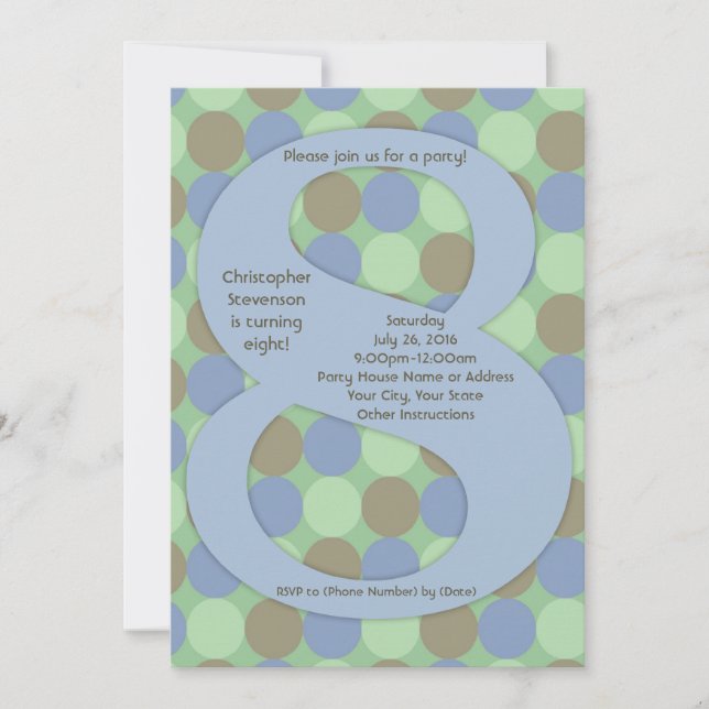Big Number 8 8th Boy's Födelsedagsfest Inbjudningar (Framsida)