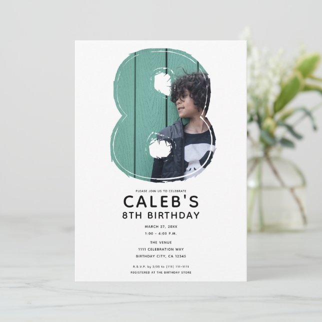 Big Number 8 åttafoto 8:e Födelsedagsfesten Inbjudningar (Stående Fram)