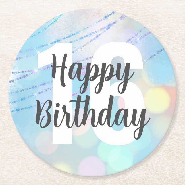 Big Number Bokeh Birthday Underlägg Papper Rund (Framsidan)