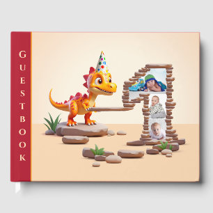 Big Number Photo 1st Birthday   Little Dino Dragon Gästböcker