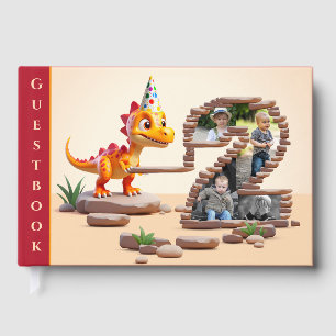 Big Number Photo 2nd Birthday Little Dino Dragon Gästböcker