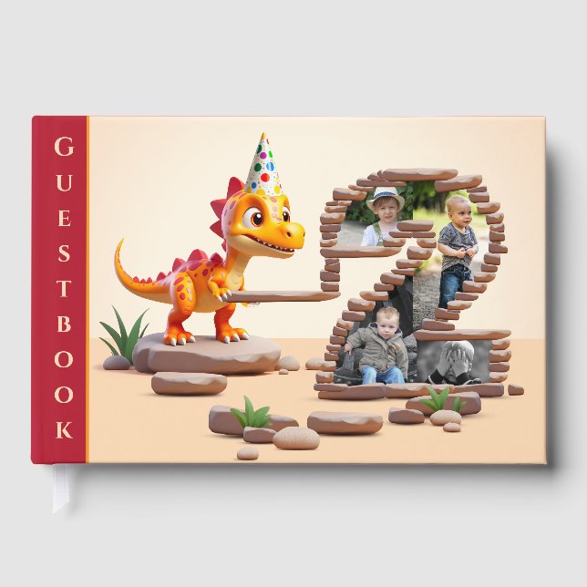 Big Number Photo 2nd Birthday | Little Dino Dragon Gästböcker (Framsida)