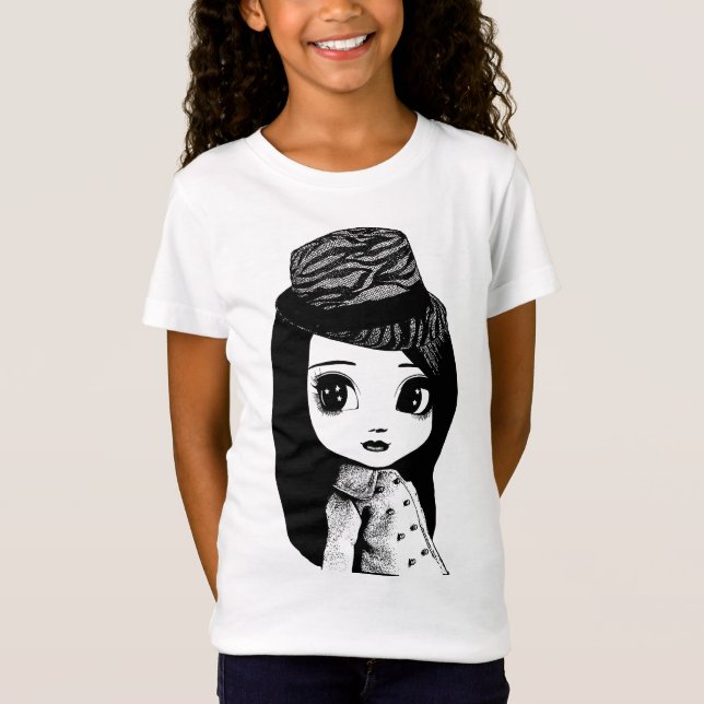 Big Öga gulla Girl Fedora hat Original Art T Shirt (Framsida)