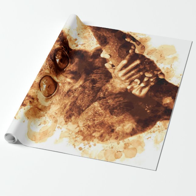 Big Öga Monkey Coffee Art_633c3e6ae98b6de43e0a6dc Presentpapper (Utrullad)