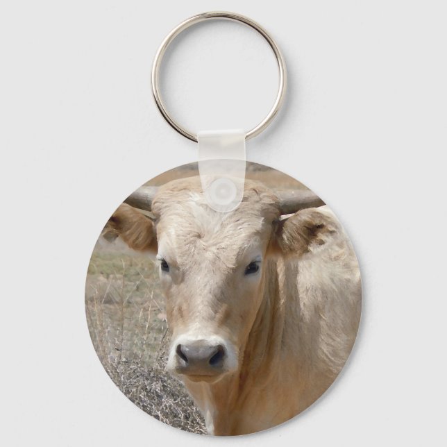 Big Öga White Charolais Cattle - Western Nyckelring (Framsida)
