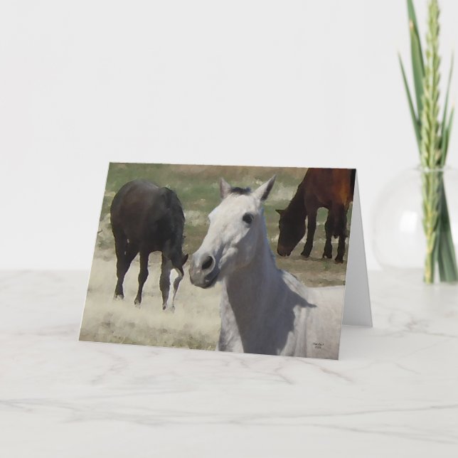 Big Ögon Söt Little Grått Grått  Pony Herd Blank Kort (Framsida)