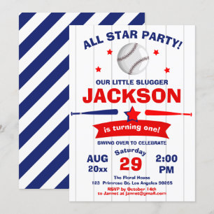 Big One Baseball Boy Little Slugger Birthday Inbjudningar