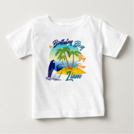 Big One Birthday Boy Beach Theme Personlig Namn T Shirt