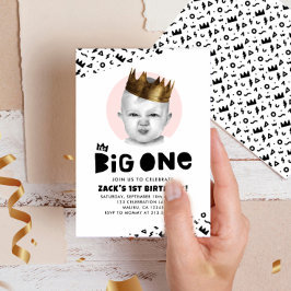 Big One First Birday Modern Photo Black White Inbjudningar
