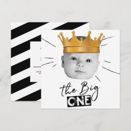 Big One First Birthday Photo Black White Inbjudningar