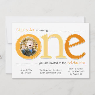 Big One med Photo Cutout Birthday Card - Orange Inbjudningar