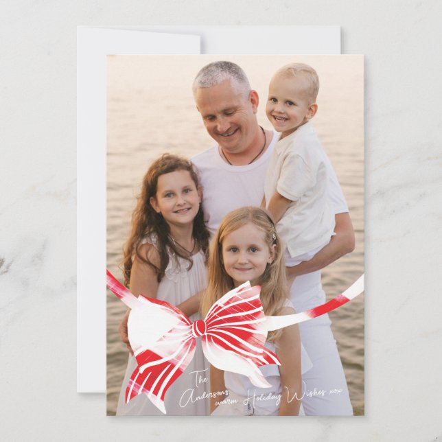 Big One Photo White och Red Ped Tied med Bow Julkort (Framsida)