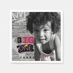 BIG One Rosa 90:s Hip hop 1:a födelsedagsfoto Pappersservett