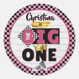 Big One ROSA Retro Hip hop 1:a födelsedagen Runt Klistermärke