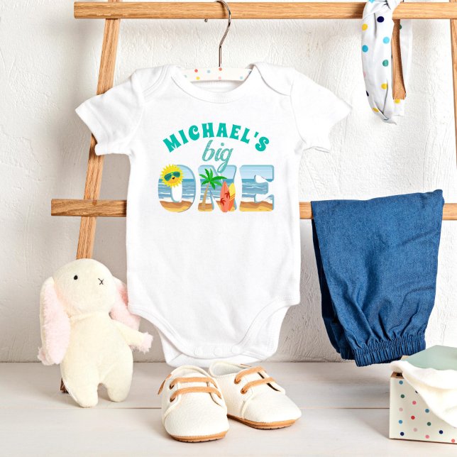 Big One surfande strand sommarfödelsedag T Shirt (Big One surfing beach ocean first birthday party baby t-shirt birthday photoshoot shirt cute)