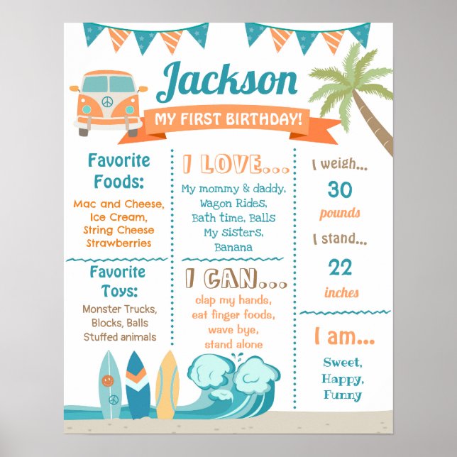 Big One-Surfans Up Surfa Birthday Milestone-signat Poster (Framsidan)