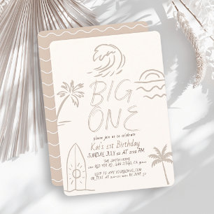 Big One Surfbräda Kritiskt klotter Beige 1-årsdag Inbjudningar