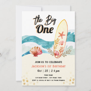 Big One Surfing 1st Birthday orange Inbjudningar