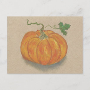 Big Orange Pumpkin still Life Oil Pastel Vykort