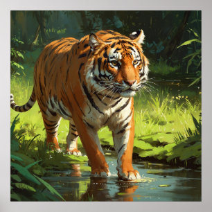 Big Orange Tiger i Jungle Wildlife Painting Poster
