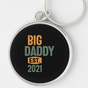 Big Pappa Est 2021 Far Grandpa Gift Rund Silverfärgad Nyckelring