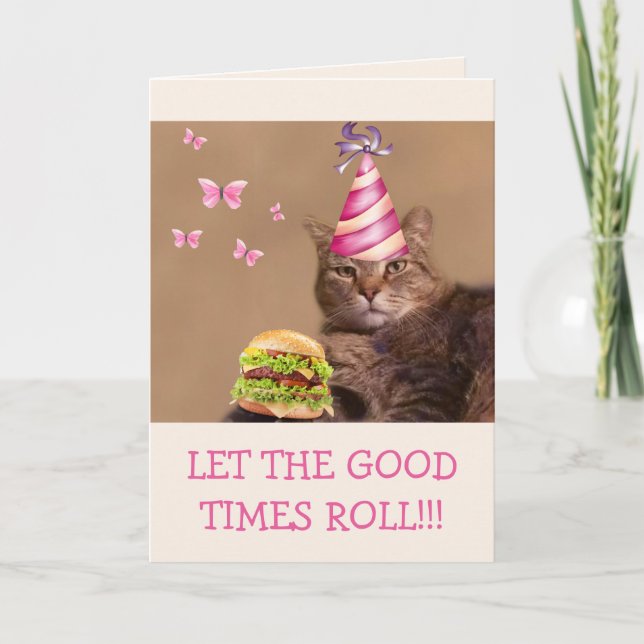 Big Party Cat and Cheeseburger Birthday Kort (Framsida)