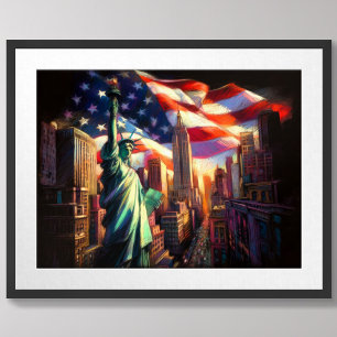 Big Patriotic USA flagga Statue Liberty America Poster