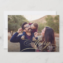 Big Photo God jul Card för guld Calligraphy