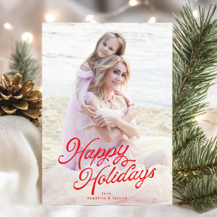Big Photo Red Lettering Overlay Glad helg Julkort