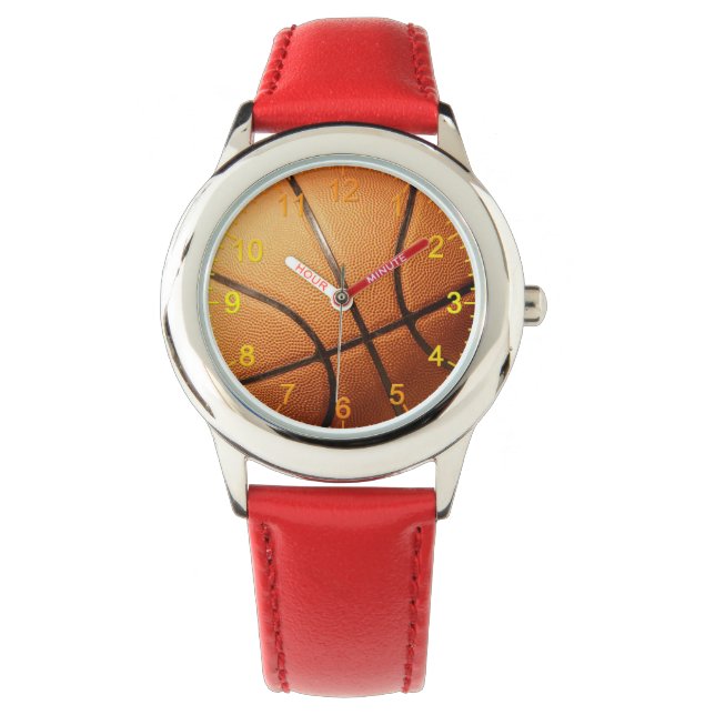 Big PLY Orange Basketball, Kids Leather Watch Armbandsur (Framsida)