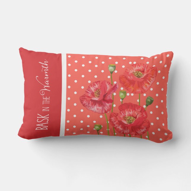 Big Polka Dot-utskrifter i persikor och vallmo Red Lumbarkudde (Baksida)