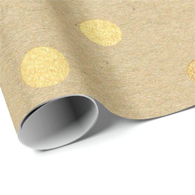 Big Polka dots Kraft Guld Elegant Minimum Presentpapper (Rullad Hörn)