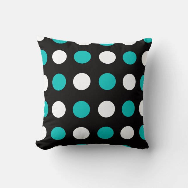 Big Polka dots Teal Black and White Pillow Kudde (Framsida)