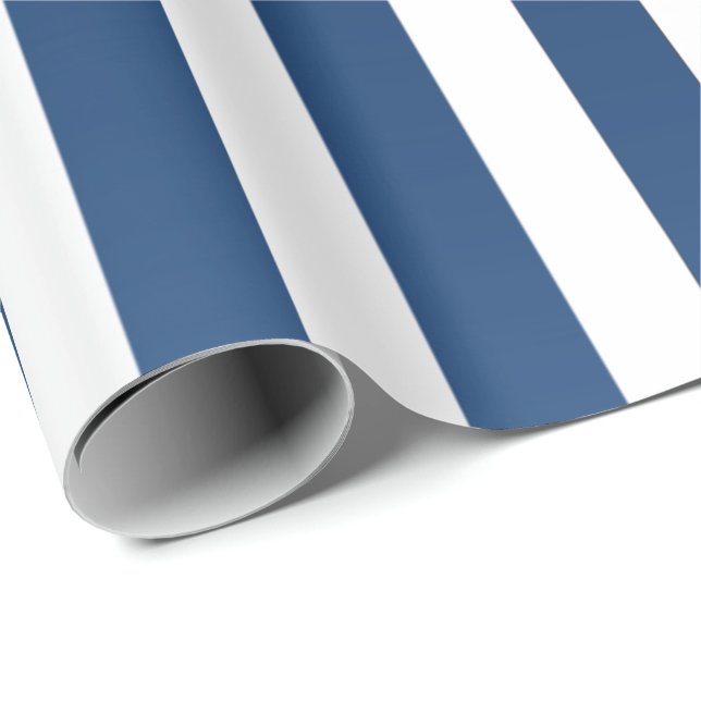 Big Rand Linjer Blue Navy White Presentpapper (Rullad Hörn)