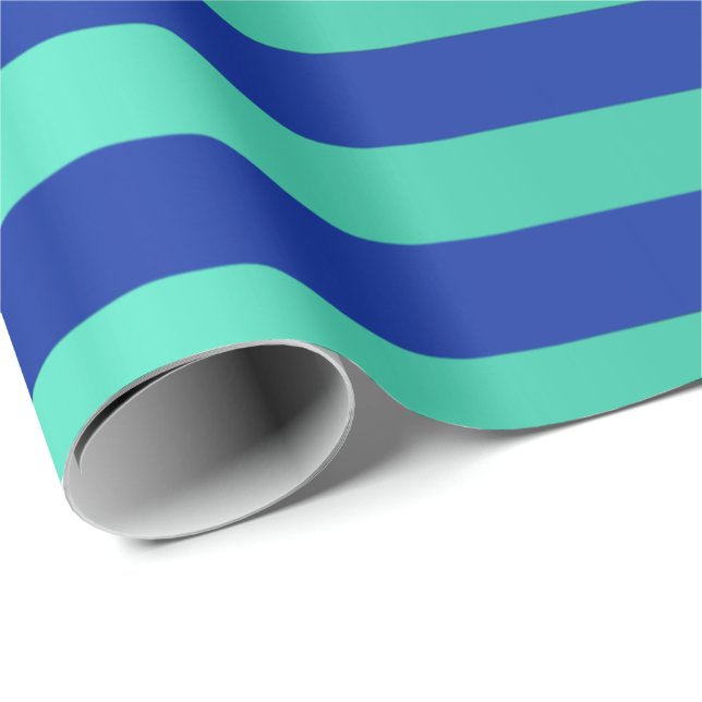 Big Rand Linjer Indigo Cobalt Blue Vatten Aqua Presentpapper (Rullad Hörn)